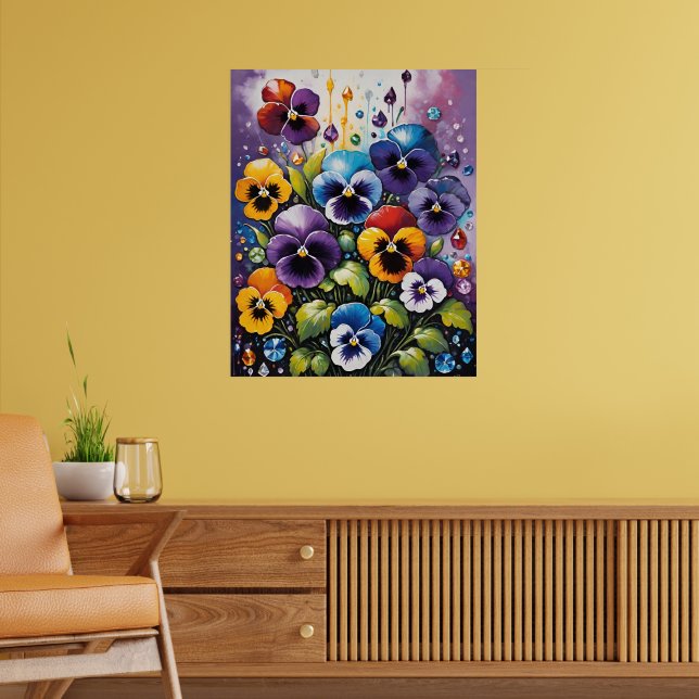 Colourful Spring Pansies and Gems Poster (Living Room 2)