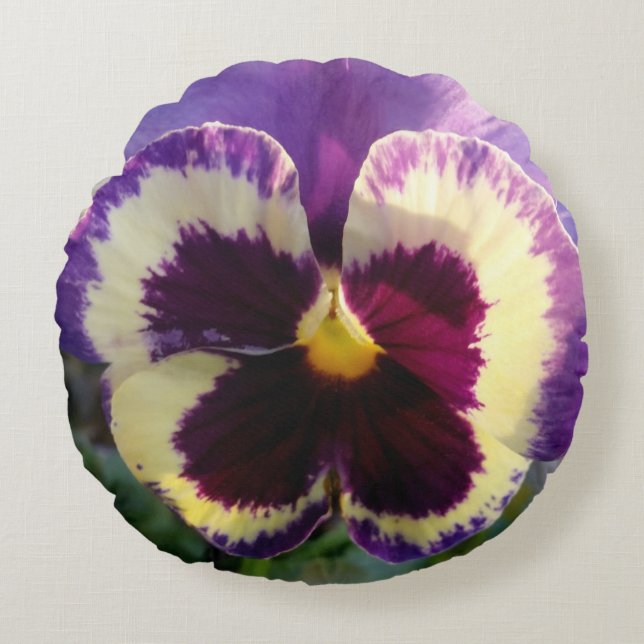colourful spring Pansy Round Cushion (Front)