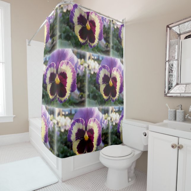 colourful spring Pansy Shower Curtain (In Situ)