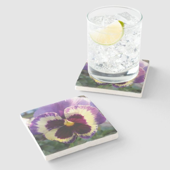 colourful spring Pansy Stone Coaster (Side)