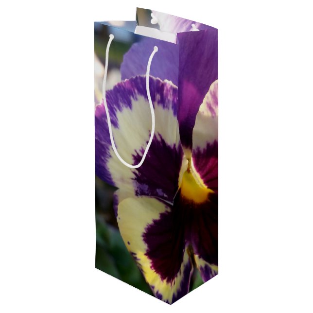 colourful spring Pansy Wine Gift Bag (Back Angled)