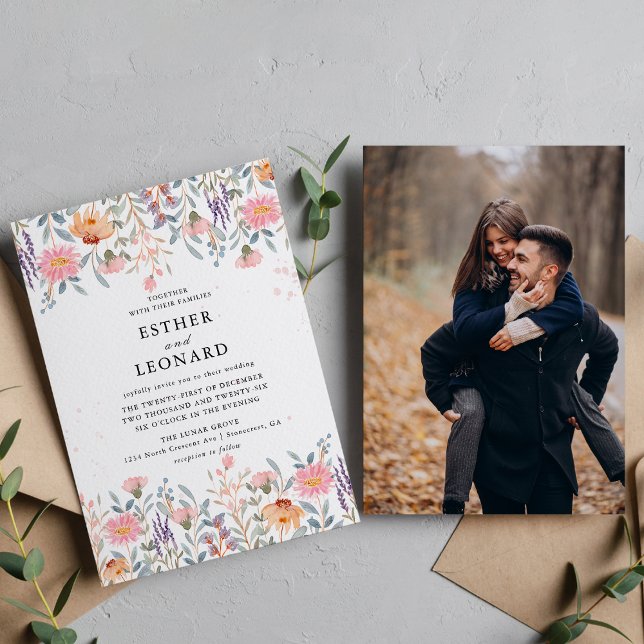 Colourful Spring Photo Wildflower Wedding  Invitation (Creator Uploaded)