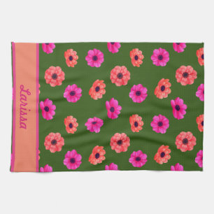 Colourful Spring Tropical Flowers Pattern Name Tea Towel