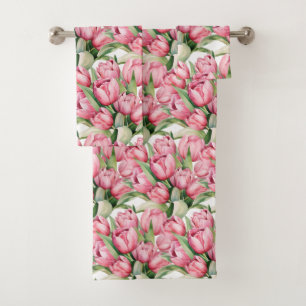 Colourful Spring Tulips Flowers Floral Towel Set