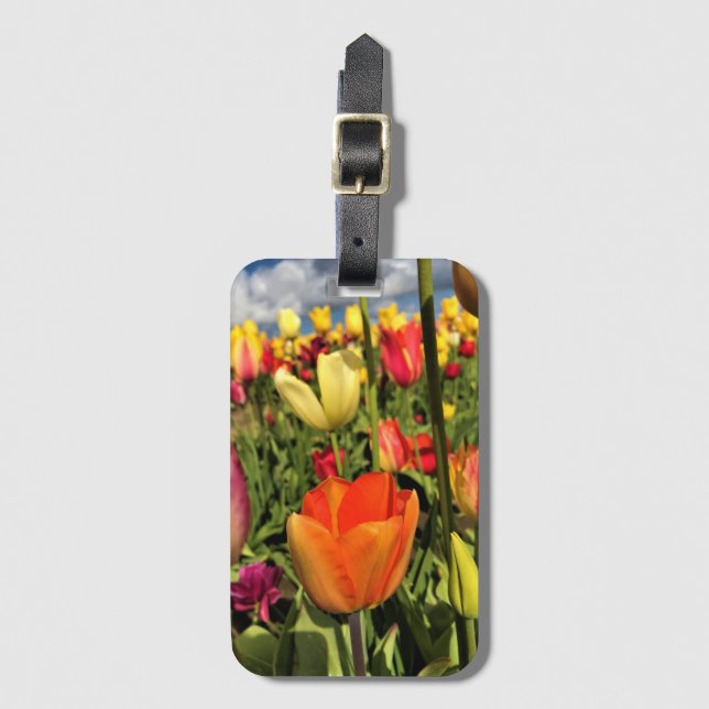 Colourful Spring Tulips Luggage Tag (Front Vertical)