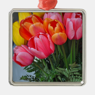 Colourful spring tulips metal tree decoration