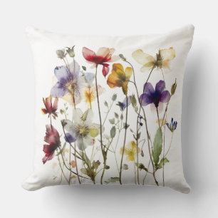colourful spring wild flowers in water colour cushion