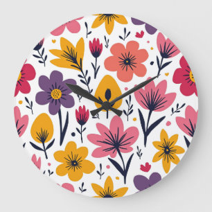 Colourful Spring Wildflower Meadow Botanical Large Clock