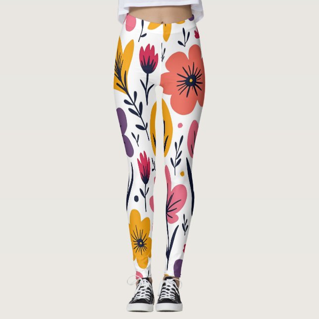 Colourful Spring Wildflower Meadow Botanical Leggings (Front)