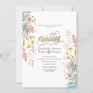 Colourful Spring Wildflower Meadow Dried Wedding Invitation