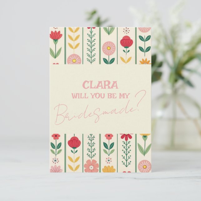 Colourful Spring Wildflower Meadow Garde Bridesmad Invitation (Standing Front)