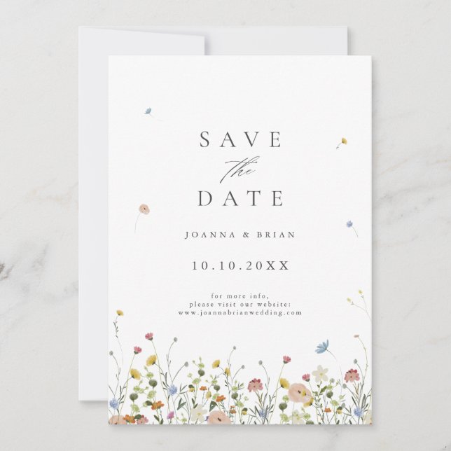 Colourful Spring Wildflower Meadow Garden Photo Save The Date (Front)