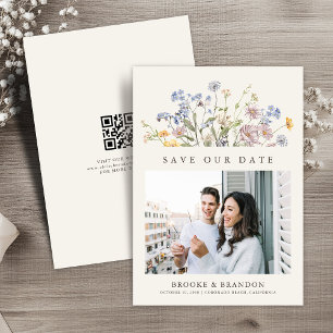 Colourful Spring Wildflower Meadow Garden QR Code Save The Date