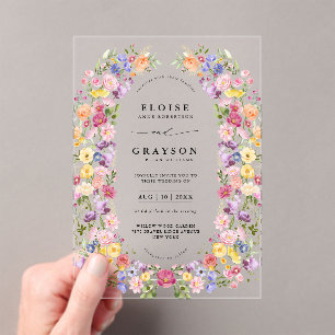 Colourful Spring Wildflower Meadow Garden Wedding  Acrylic Invitations