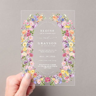 Colourful Spring Wildflower Meadow Garden Wedding  Acrylic Invitations