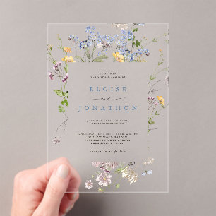 Colourful Spring Wildflower Meadow Garden Wedding  Acrylic Invitations