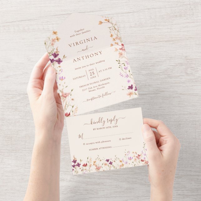 Colourful Spring Wildflower Meadow Garden Wedding  All In One Invitation (Tearaway)