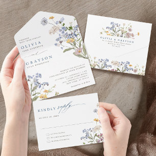 Colourful Spring Wildflower Meadow Garden Wedding  All In One Invitation