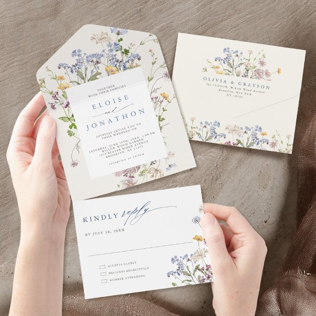 Colourful Spring Wildflower Meadow Garden Wedding  All In One Invitation (Colorful Spring Wildflower Meadow Garden Wedding All In One Invitation)