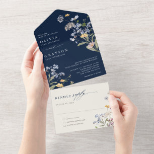 Colourful Spring Wildflower Meadow Garden Wedding  All In One Invitation