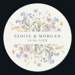 Colourful Spring Wildflower Meadow Garden Wedding  Classic Round Sticker<br><div class="desc">Capture the beauty of nature on your special day with our exquisite wildflower watercolor wedding envelope seal sticker. Elegant, unique, and blooming with love. Use the text fields to personalise your design with your own wording and details. If you want to change the font style, colour or text placement, simply...</div>