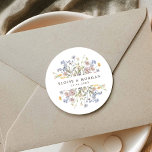 Colourful Spring Wildflower Meadow Garden Wedding  Classic Round Sticker<br><div class="desc">Capture the beauty of nature on your special day with our exquisite wildflower watercolor wedding envelope seal sticker. Elegant, unique, and blooming with love. Use the text fields to personalise your design with your own wording and details. If you want to change the font style, colour or text placement, simply...</div>