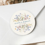 Colourful Spring Wildflower Meadow Garden Wedding  Classic Round Sticker<br><div class="desc">Capture the beauty of nature on your special day with our exquisite wildflower watercolor wedding envelope seal sticker. Elegant, unique, and blooming with love. Use the text fields to personalise your design with your own wording and details. If you want to change the font style, colour or text placement, simply...</div>