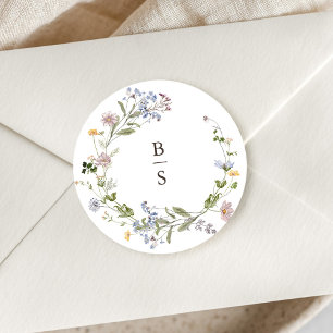 Colourful Spring Wildflower Meadow Garden Wedding Classic Round Sticker