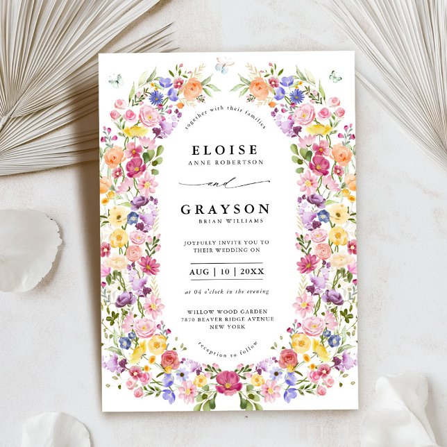 Colourful Spring Wildflower Meadow Garden Wedding  Invitation (Colorful Spring Wildflower Meadow Garden Wedding Invitation)