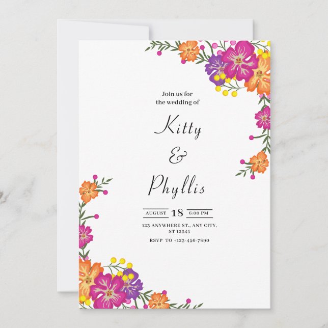 Colourful Spring Wildflower Meadow Garden Wedding Invitation (Front)