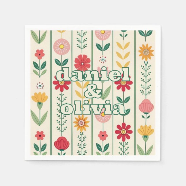 Colourful Spring Wildflower Meadow Garden Wedding Napkin (Front)