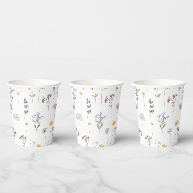 Colourful Spring Wildflower Meadow Garden Wedding  Paper Cups (Multi)