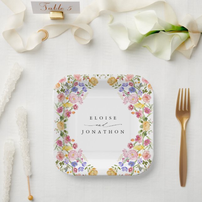 Colourful Spring Wildflower Meadow Garden Wedding Paper Plate (Wedding)