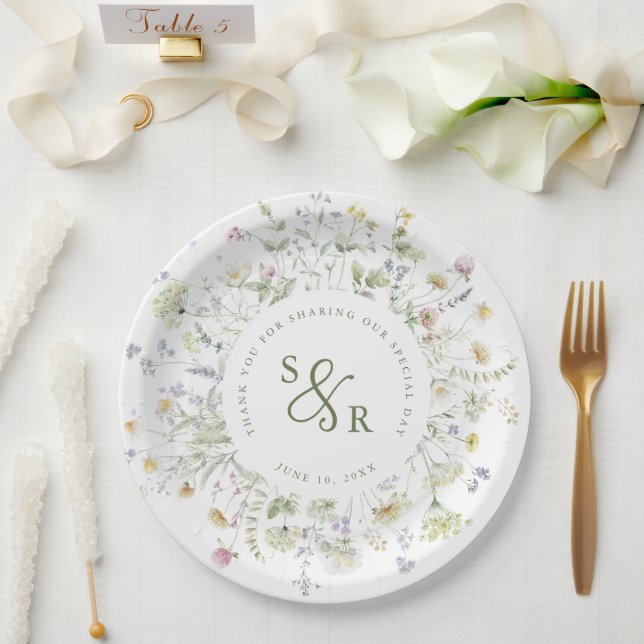 Colourful Spring Wildflower Meadow Garden Wedding Paper Plate (Wedding)