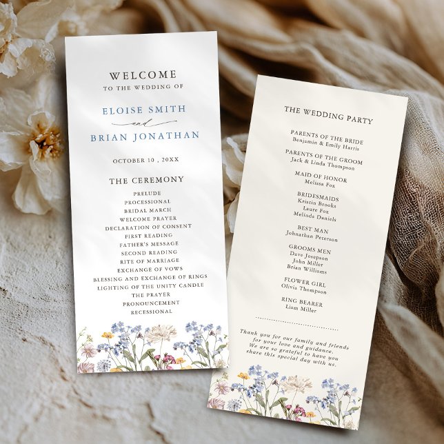 Colourful Spring Wildflower Meadow Garden Wedding  Programme (Colorful Spring Wildflower Meadow Garden Wedding Program)