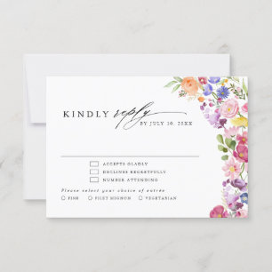 Colourful Spring Wildflower Meadow Garden Wedding RSVP Card