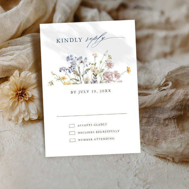 Colourful Spring Wildflower Meadow Garden Wedding RSVP Card (Colorful Spring Wildflower Meadow Garden Wedding RSVP Card)