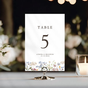 Colourful Spring Wildflower Meadow Garden Wedding Table Number