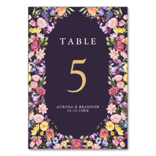 Colourful Spring Wildflower Meadow Garden Wedding Table Number