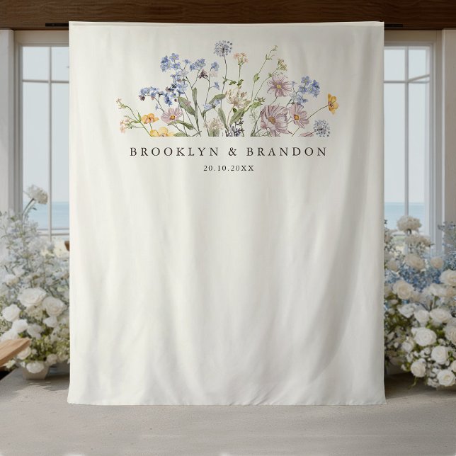 Colourful Spring Wildflower Meadow Garden Wedding  Tapestry (Colorful Spring Wildflower Meadow Garden Wedding Tapestry / backdrop)