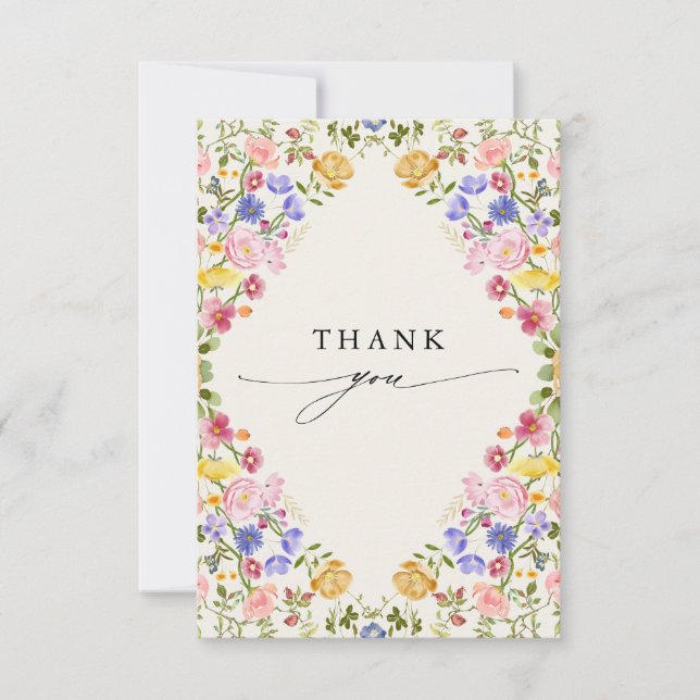 Colourful Spring Wildflower Meadow Garden Wedding Thank You Card (Front)