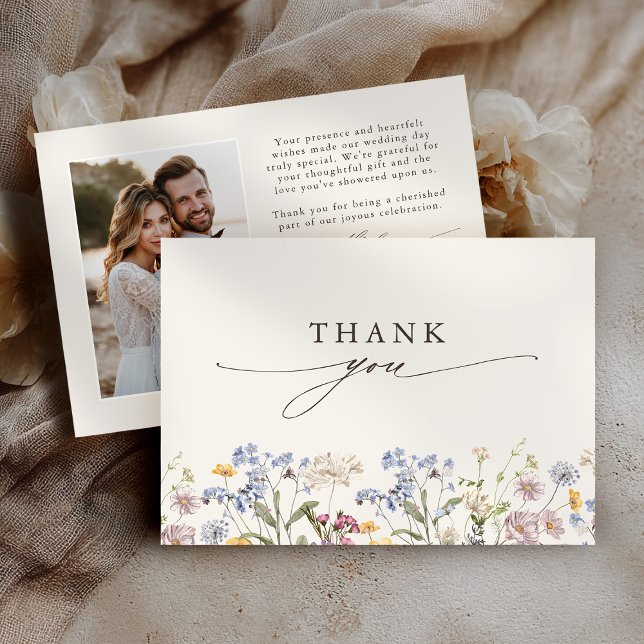 Colourful Spring Wildflower Meadow Garden Wedding  Thank You Card (Colorful Spring Wildflower Meadow Garden Wedding photo Thank You Card)