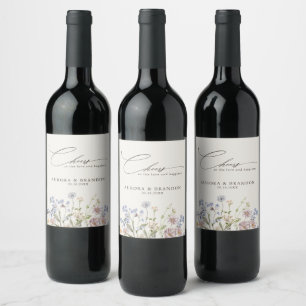 Colourful Spring Wildflower Meadow Garden Wedding Wine Label