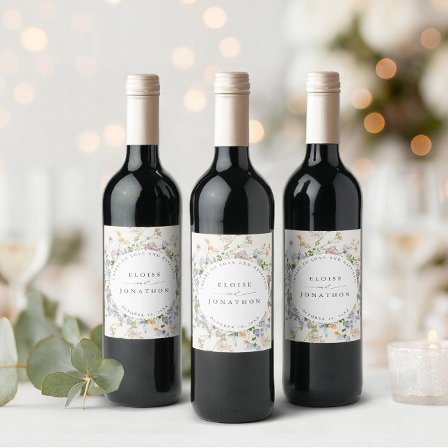  Colourful Spring Wildflower Meadow Garden Wedding Wine Label (Colorful Spring Wildflower Meadow Garden Wedding Wine Label)