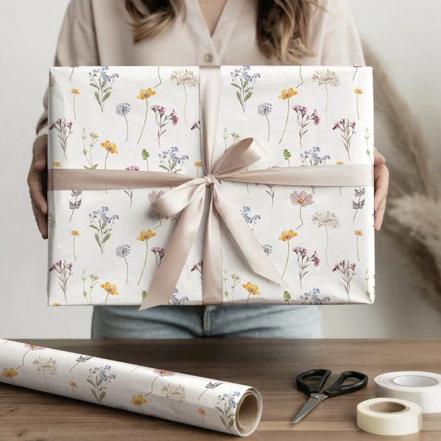Colourful Spring Wildflower Meadow Garden Wedding  Wrapping Paper (Colorful Spring Wildflower Meadow Garden Wedding Wrapping Paper)