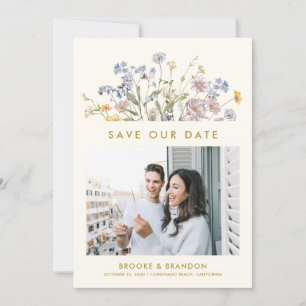 Colourful Spring Wildflower Meadow Gold QR Code Save The Date