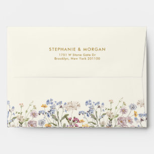 Colourful Spring Wildflower Meadow Gold Wedding  Envelope