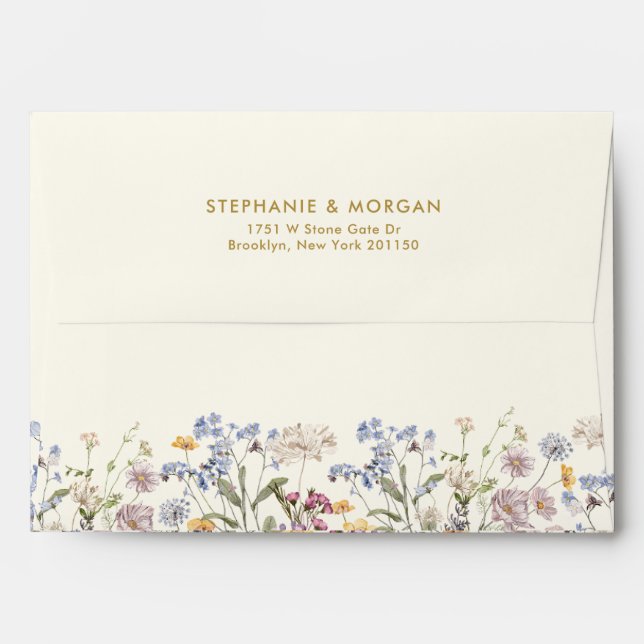 Colourful Spring Wildflower Meadow Gold Wedding  Envelope (Back (Top Flap))