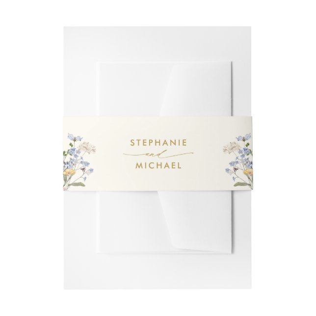 Colourful Spring Wildflower Meadow Gold Wedding  Invitation Belly Band (Front Example)