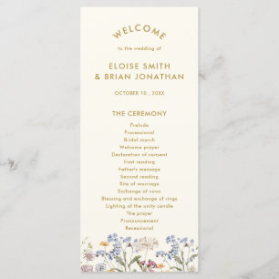 Colourful Spring Wildflower Meadow Gold Wedding  Programme